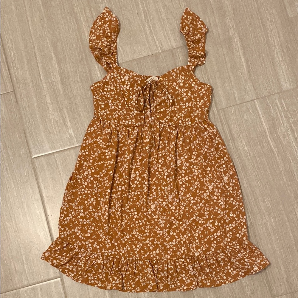 Peach Love California Tan Ruched Mini Sundress